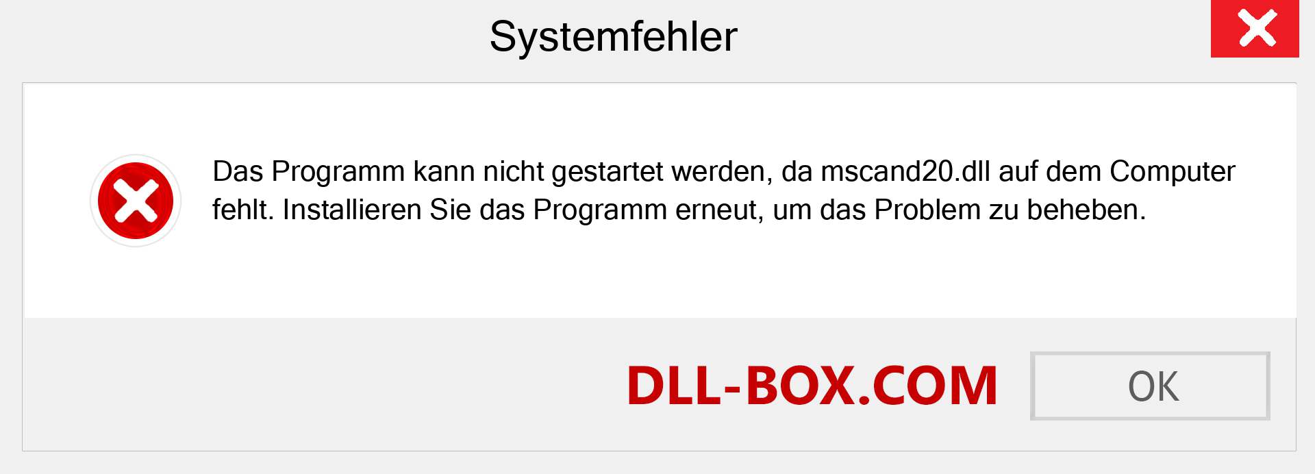 mscand20.dll-Datei fehlt?. Download für Windows 7, 8, 10 - Fix mscand20 dll Missing Error unter Windows, Fotos, Bildern