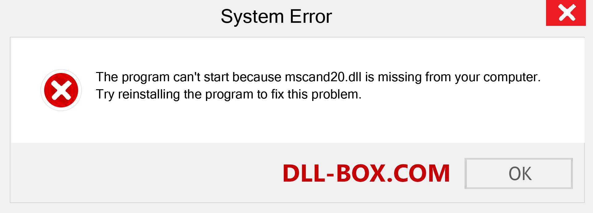  mscand20.dll file is missing?. Download for Windows 7, 8, 10 - Fix  mscand20 dll Missing Error on Windows, photos, images
