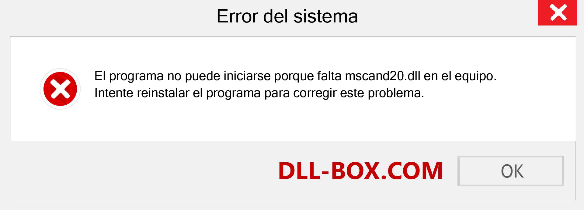 ¿Falta el archivo mscand20.dll ?. Descargar para Windows 7, 8, 10 - Corregir mscand20 dll Missing Error en Windows, fotos, imágenes